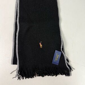 Polo Ralph Lauren 100% Merino Wool Fringed Knit Scarf w/ Contrasting Edge NWT